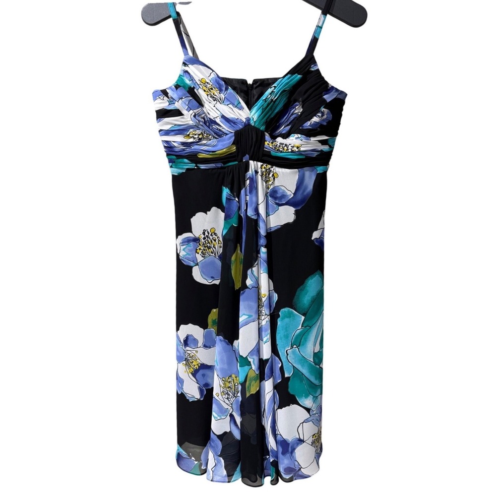 Jones Wear Dress Size 6 Black Blue Floral Empire Waist Sleeveless Cocktail Party - Picture 2 of 8